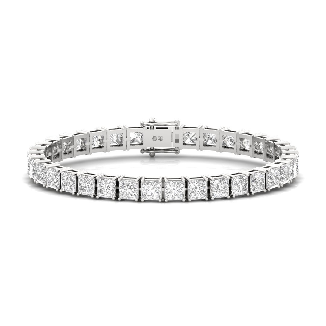 Princess Cut Diamond Tennis Bracelet | Luxurious Lab Grown CVD Diamond Line Bracelet | 925 Silver | 10K | 14K | 18K - View 3