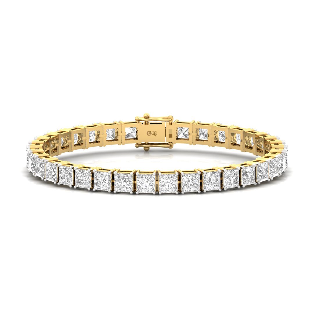 Princess Cut Diamond Tennis Bracelet | Luxurious Lab Grown CVD Diamond Line Bracelet | 925 Silver | 10K | 14K | 18K - Gold Main View