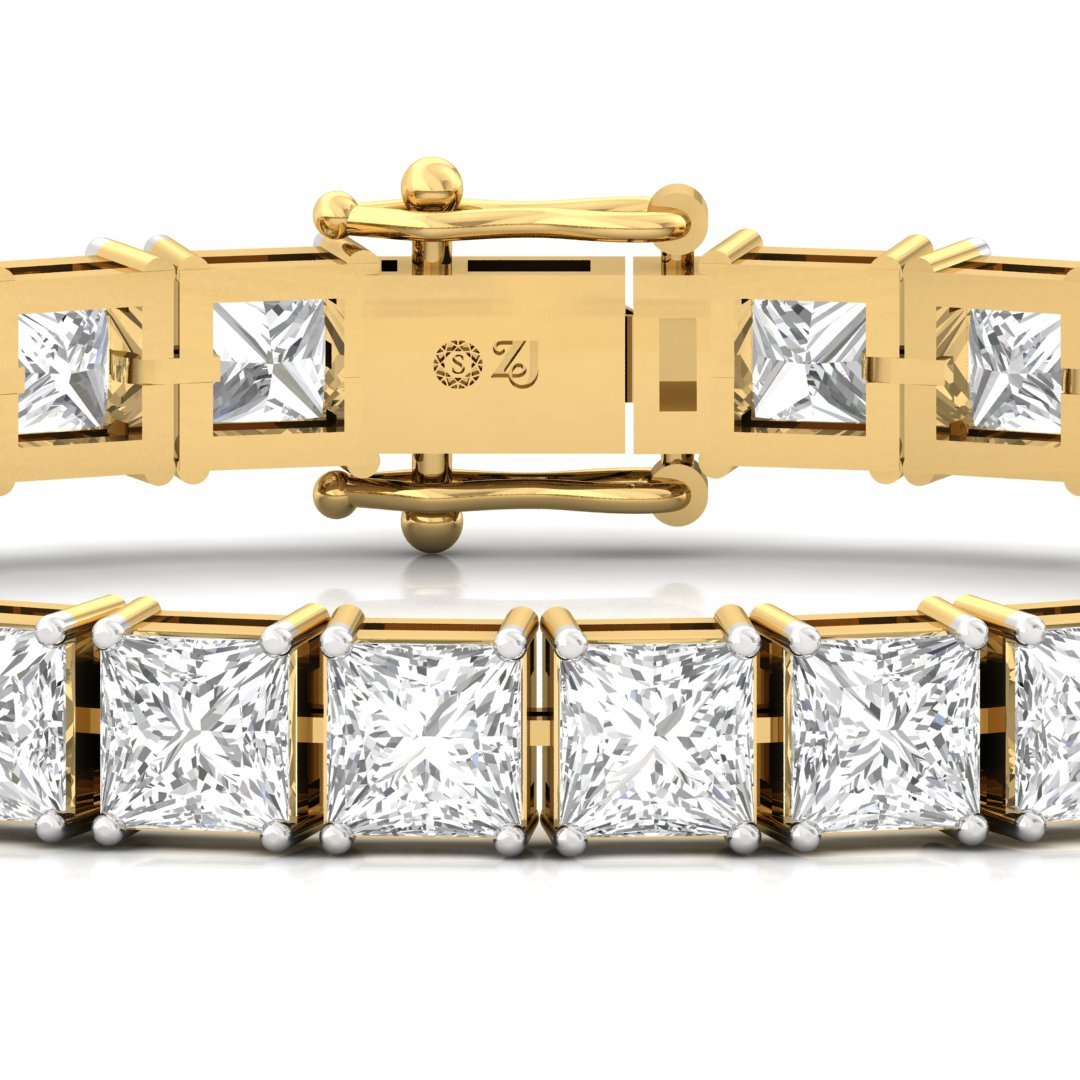 Princess Cut Diamond Tennis Bracelet | Luxurious Lab Grown CVD Diamond Line Bracelet | 925 Silver | 10K | 14K | 18K - View 2