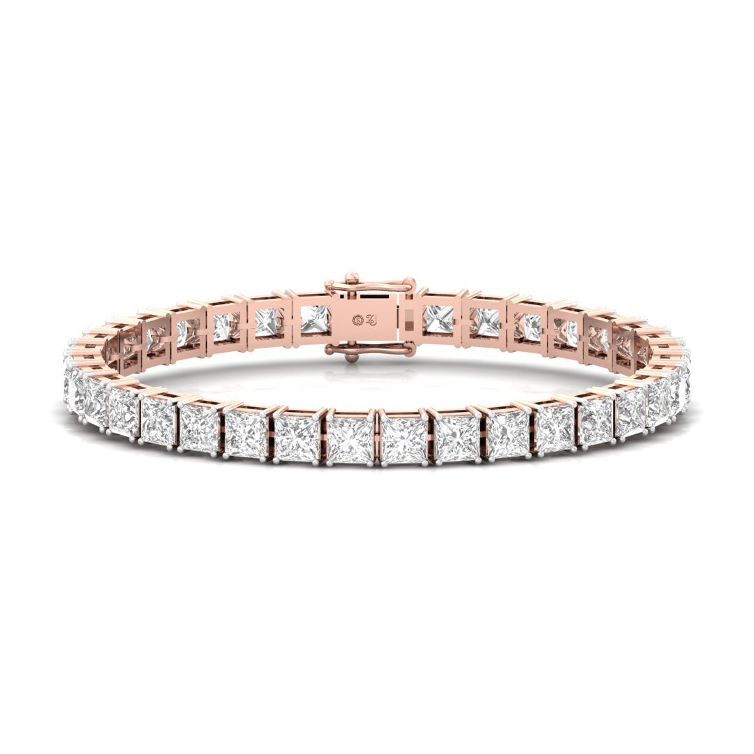 Princess Cut Diamond Tennis Bracelet | Luxurious Lab Grown CVD Diamond Line Bracelet | 925 Silver | 10K | 14K | 18K - Rose Gold Main View