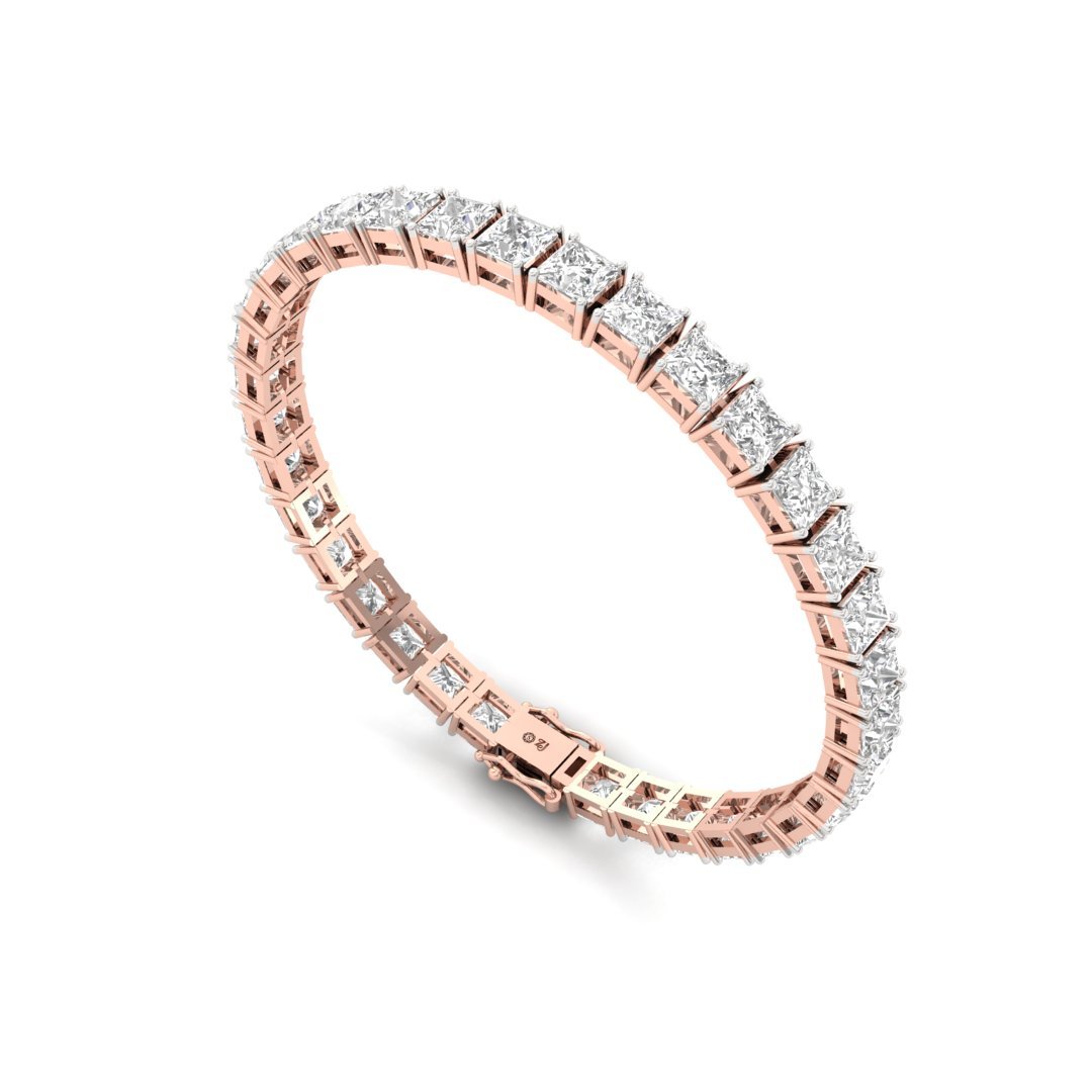 Princess Cut Diamond Tennis Bracelet | Luxurious Lab Grown CVD Diamond Line Bracelet | 925 Silver | 10K | 14K | 18K - View 4