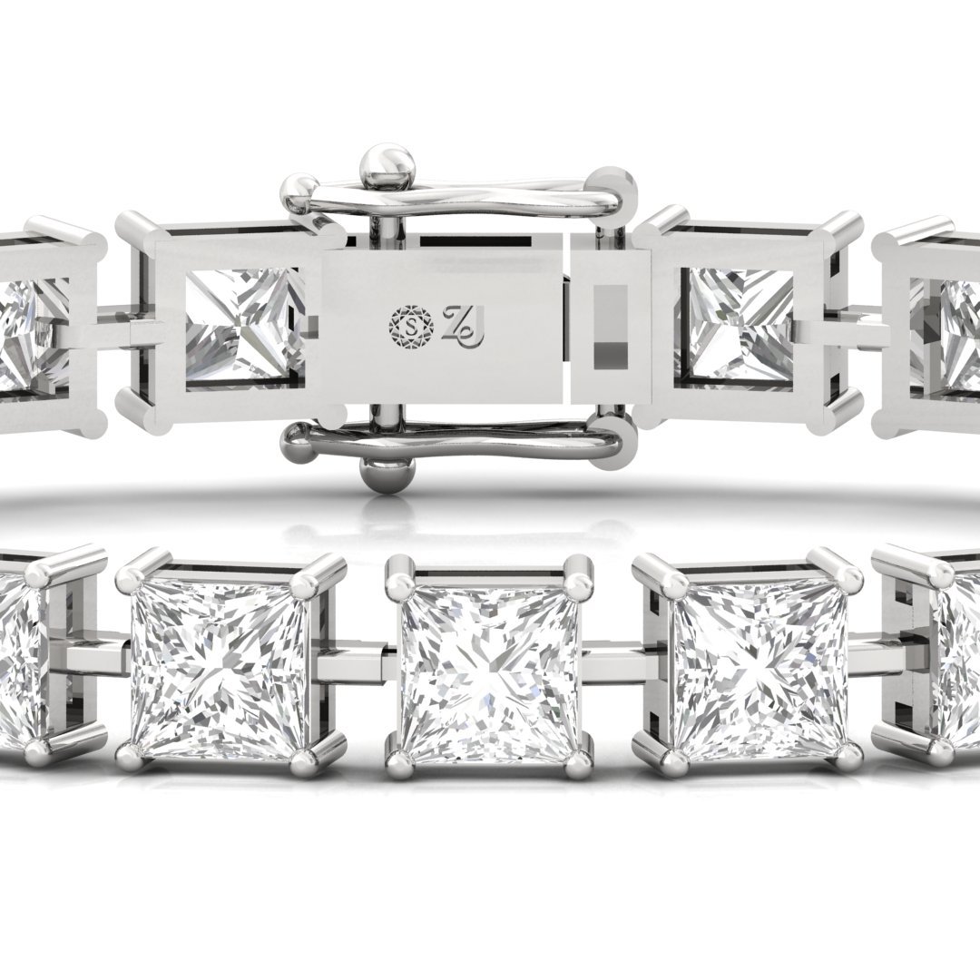 Princess Cut Diamond Tennis Bracelet | Elegant Lab Grown CVD Diamond Line Bracelet | 925 Silver | 10K | 14K | 18K - View 2