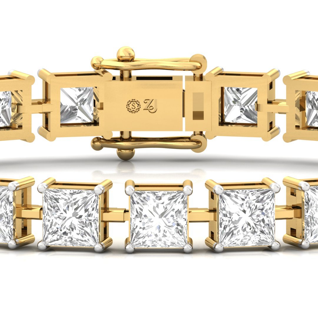 Princess Cut Diamond Tennis Bracelet | Elegant Lab Grown CVD Diamond Line Bracelet | 925 Silver | 10K | 14K | 18K - View 2