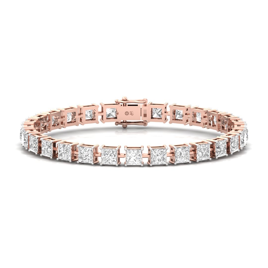 Princess Cut Diamond Tennis Bracelet | Elegant Lab Grown CVD Diamond Line Bracelet | 925 Silver | 10K | 14K | 18K - Rose Gold Main View