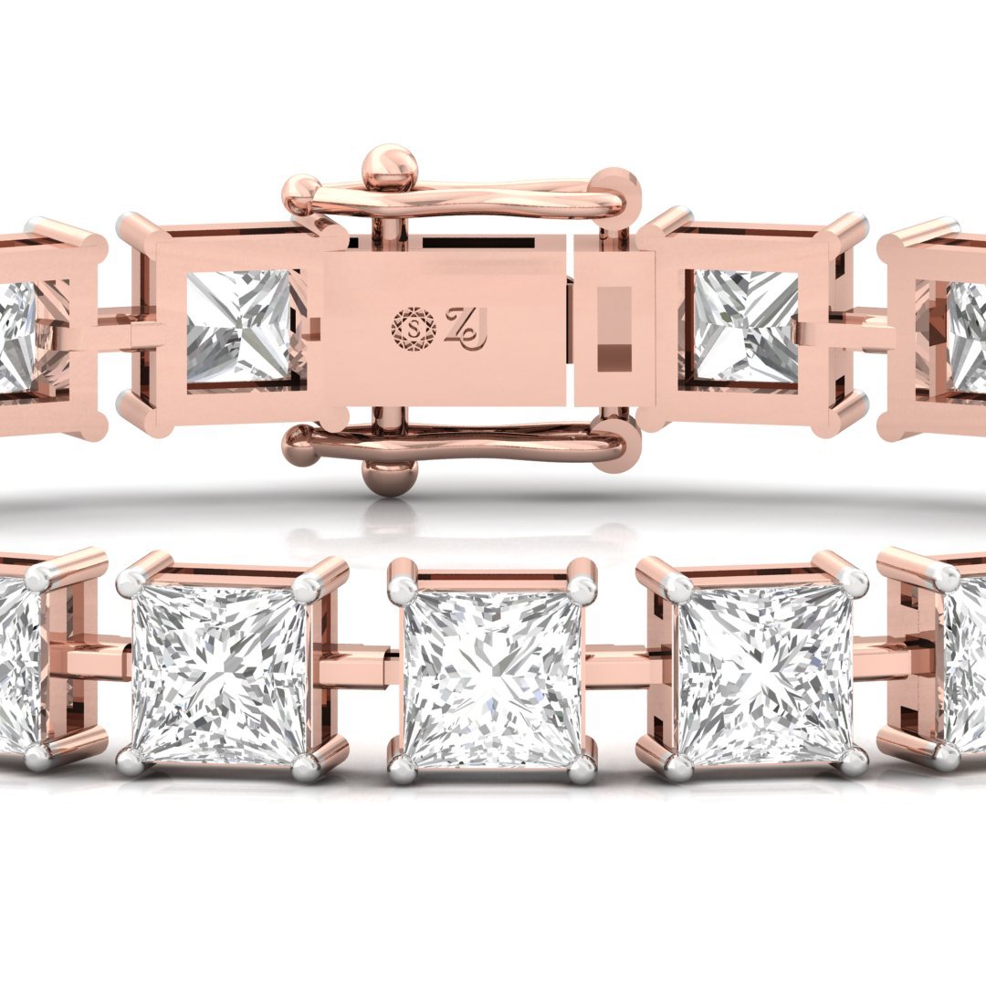 Princess Cut Diamond Tennis Bracelet | Elegant Lab Grown CVD Diamond Line Bracelet | 925 Silver | 10K | 14K | 18K - View 2