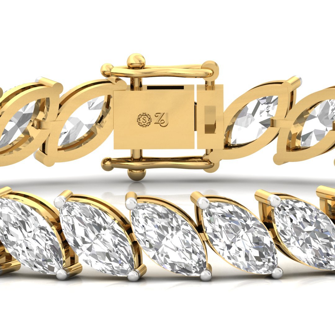 Marquise Cut Diamond Tennis Bracelet | Elegant Lab Grown CVD Diamond Line Bracelet | 925 Silver | 10K | 14K | 18K - View 2