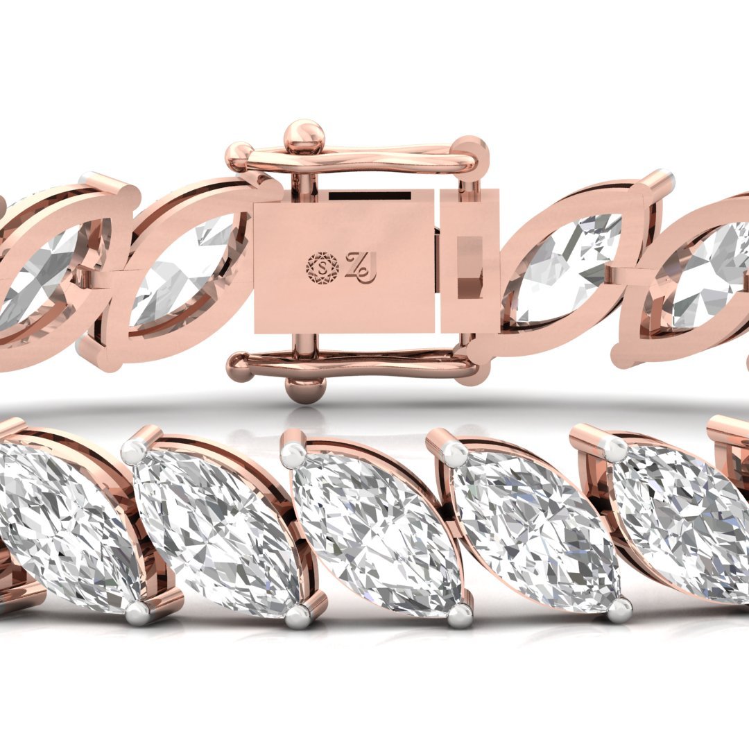 Marquise Cut Diamond Tennis Bracelet | Elegant Lab Grown CVD Diamond Line Bracelet | 925 Silver | 10K | 14K | 18K - View 3