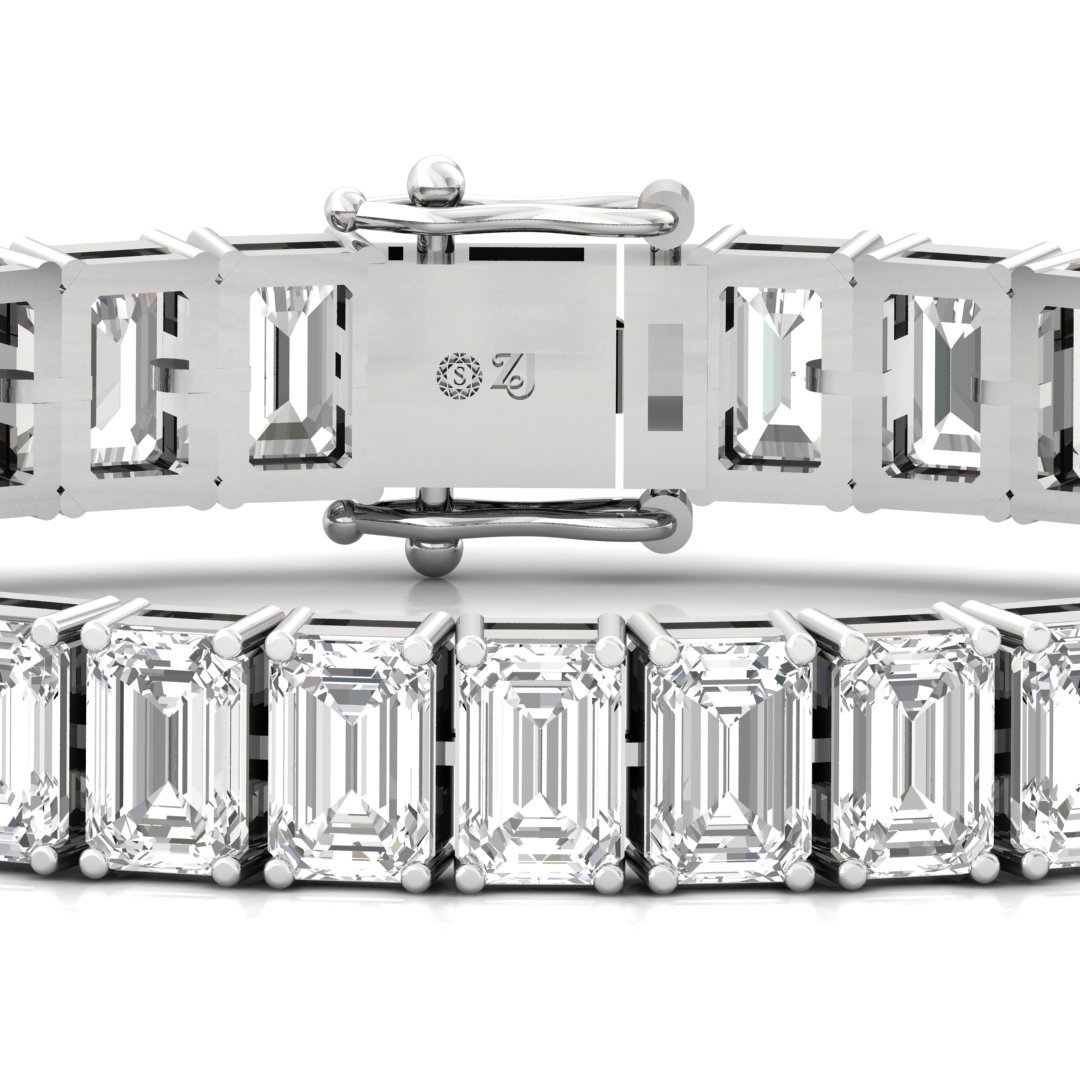 Emerald Cut Diamond Tennis Bracelet | Classic Lab Grown CVD Diamond Line Bracelet | 925 Silver | 10K | 14K | 18K - View 2