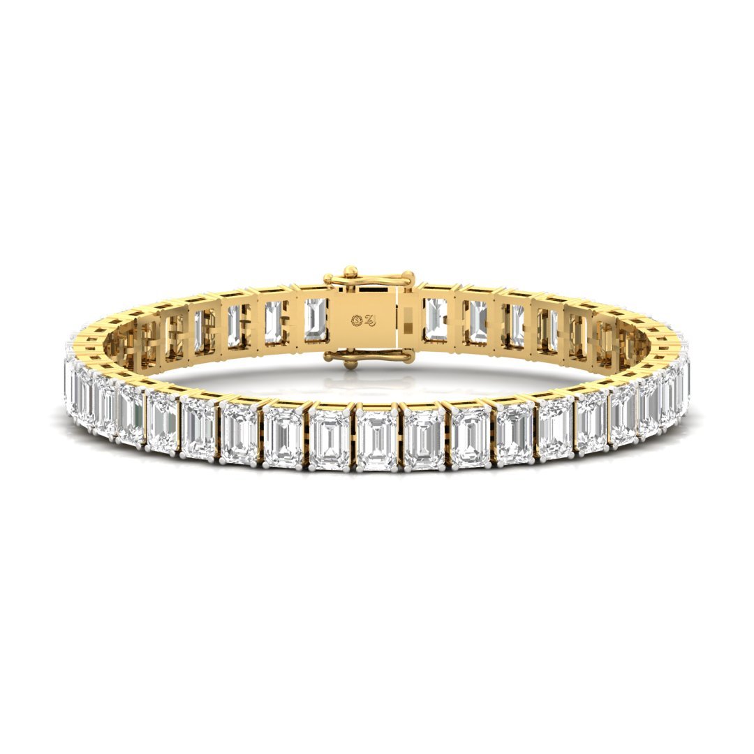 Emerald Cut Diamond Tennis Bracelet | Classic Lab Grown CVD Diamond Line Bracelet | 925 Silver | 10K | 14K | 18K - Gold Main View