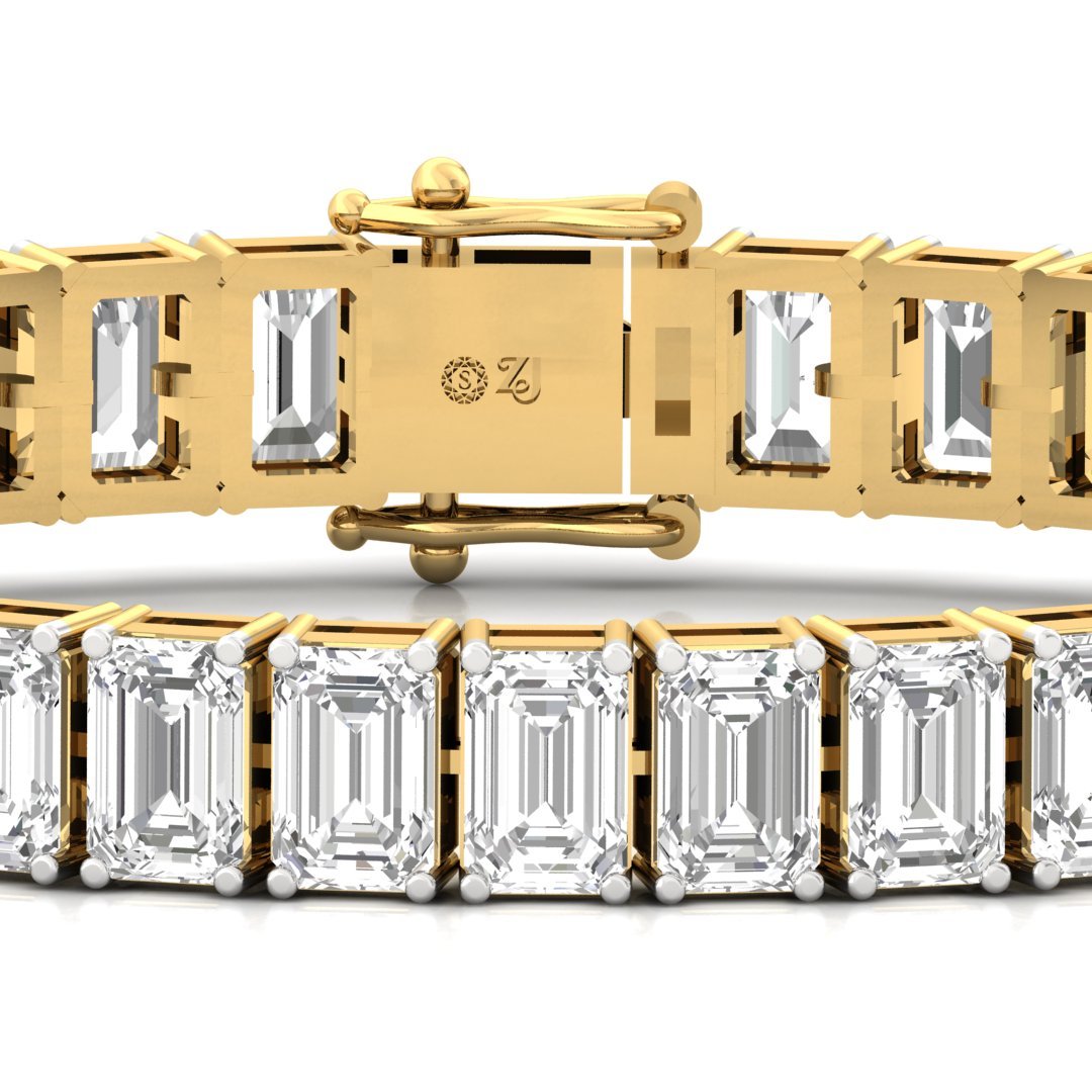 Emerald Cut Diamond Tennis Bracelet | Classic Lab Grown CVD Diamond Line Bracelet | 925 Silver | 10K | 14K | 18K - View 2