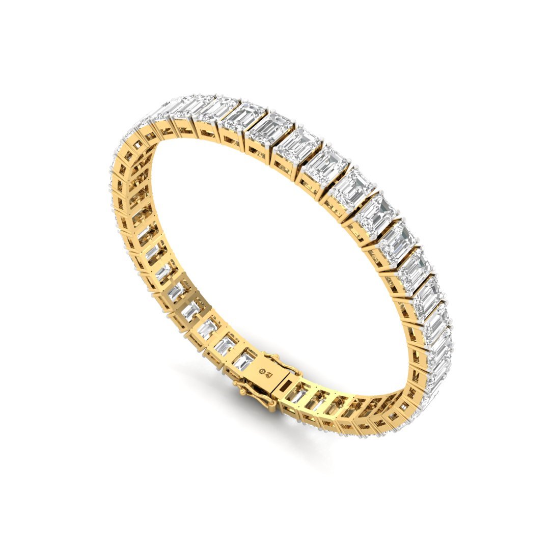 Emerald Cut Diamond Tennis Bracelet | Classic Lab Grown CVD Diamond Line Bracelet | 925 Silver | 10K | 14K | 18K - View 4