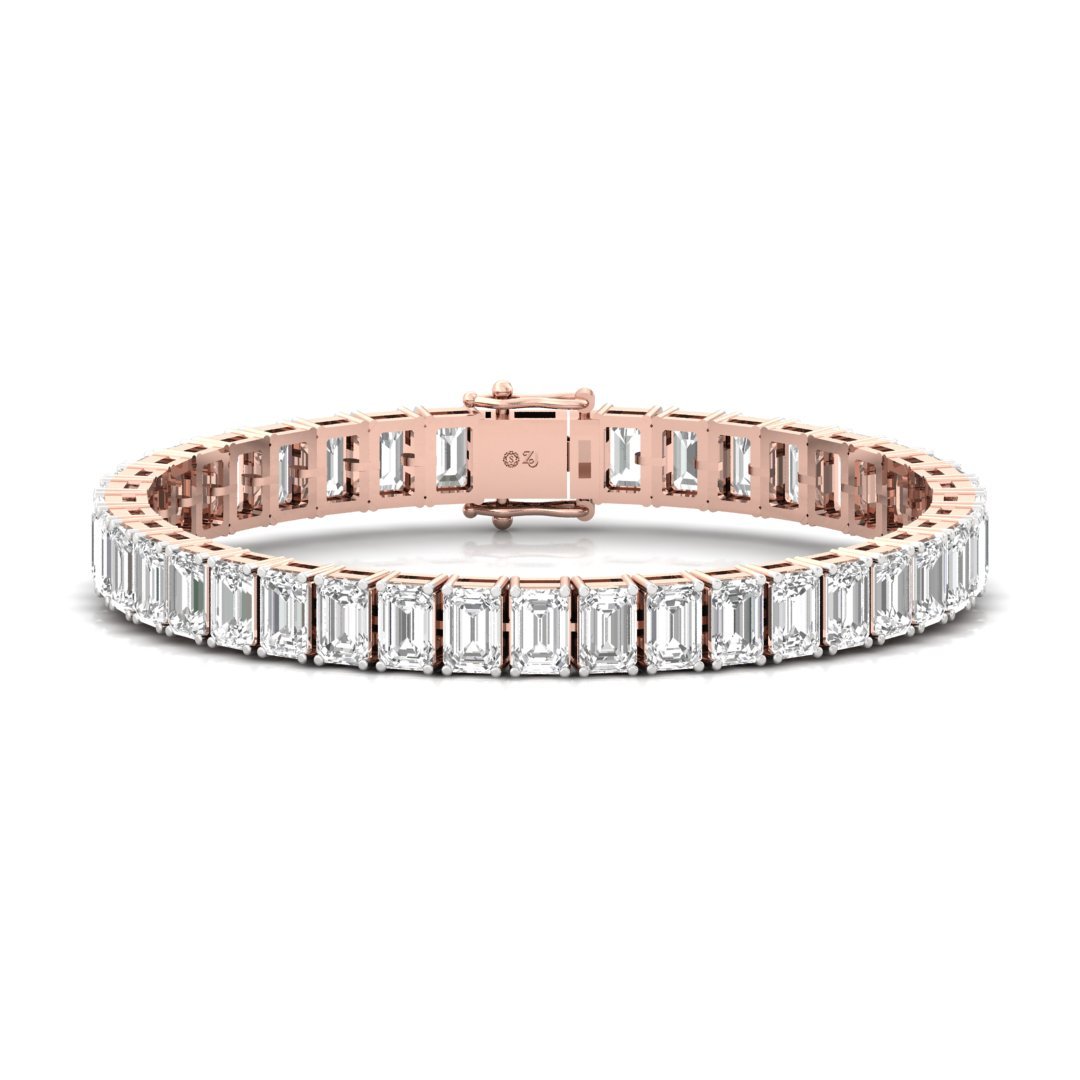 Emerald Cut Diamond Tennis Bracelet | Classic Lab Grown CVD Diamond Line Bracelet | 925 Silver | 10K | 14K | 18K - Rose Gold Main View
