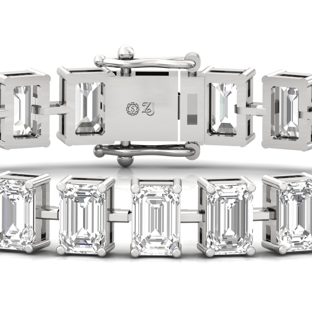 Emerald Cut Diamond Tennis Bracelet | Modern Lab Grown CVD Diamond Line Bracelet | 925 Silver | 10K | 14K | 18K - View 2