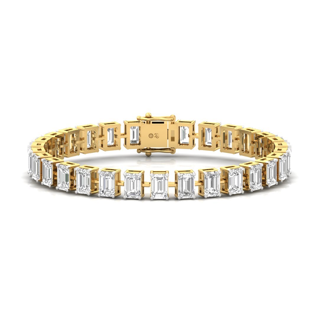 Emerald Cut Diamond Tennis Bracelet | Modern Lab Grown CVD Diamond Line Bracelet | 925 Silver | 10K | 14K | 18K - Gold Main View