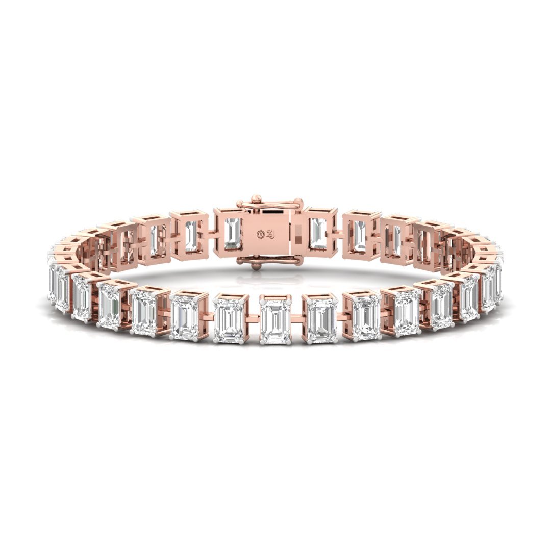 Emerald Cut Diamond Tennis Bracelet | Modern Lab Grown CVD Diamond Line Bracelet | 925 Silver | 10K | 14K | 18K - Rose Gold Main View