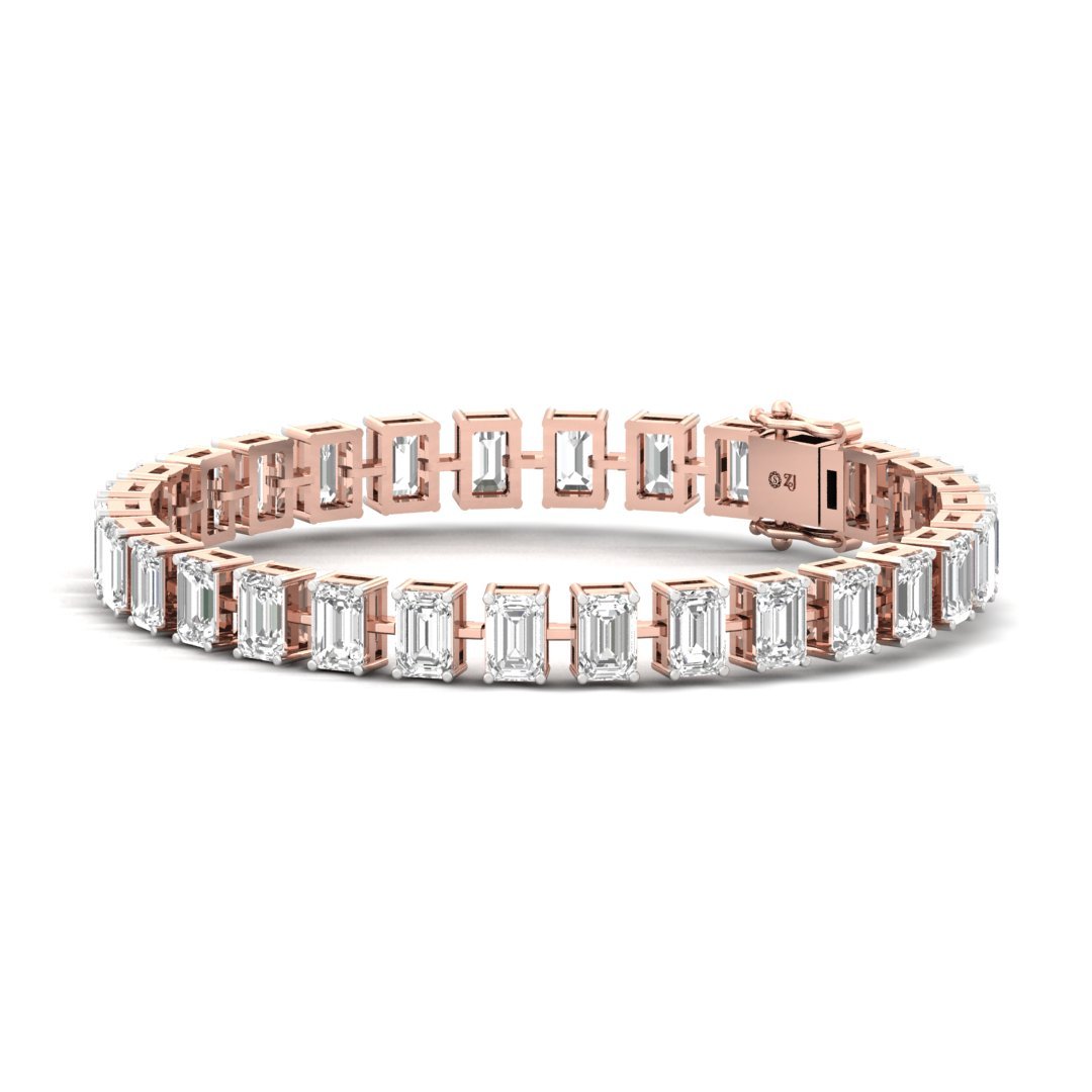 Emerald Cut Diamond Tennis Bracelet | Modern Lab Grown CVD Diamond Line Bracelet | 925 Silver | 10K | 14K | 18K - View 3
