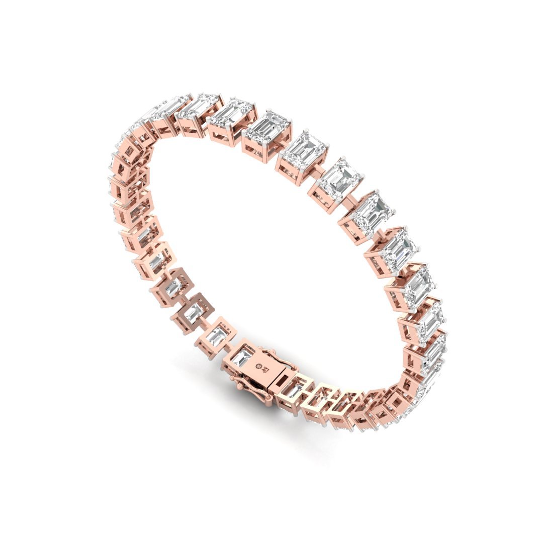 Emerald Cut Diamond Tennis Bracelet | Modern Lab Grown CVD Diamond Line Bracelet | 925 Silver | 10K | 14K | 18K - View 4