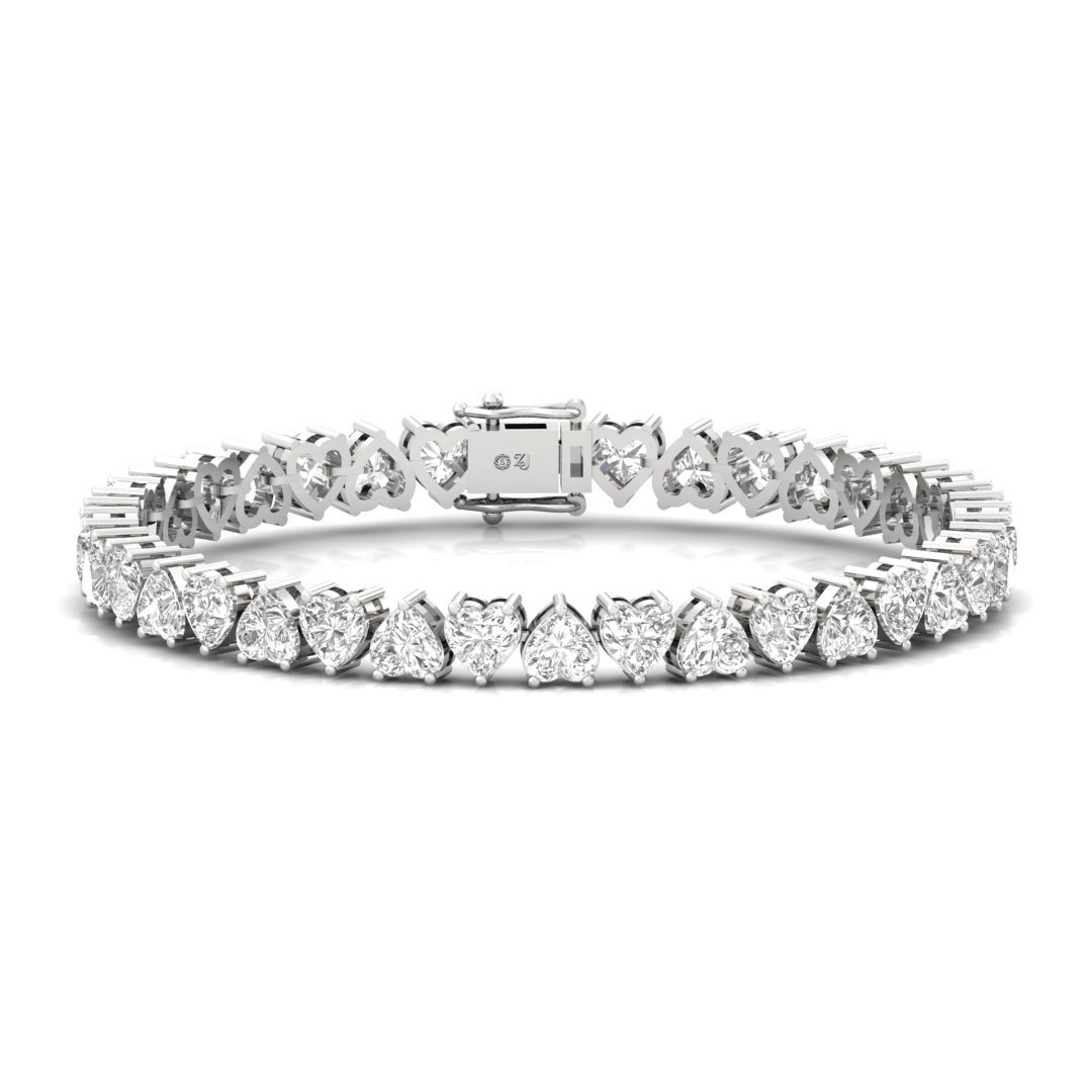 Heart Cut Diamond Tennis Bracelet | Romantic Lab Grown CVD Diamond Line Bracelet | 925 Silver | 10K | 14K | 18K - Main View