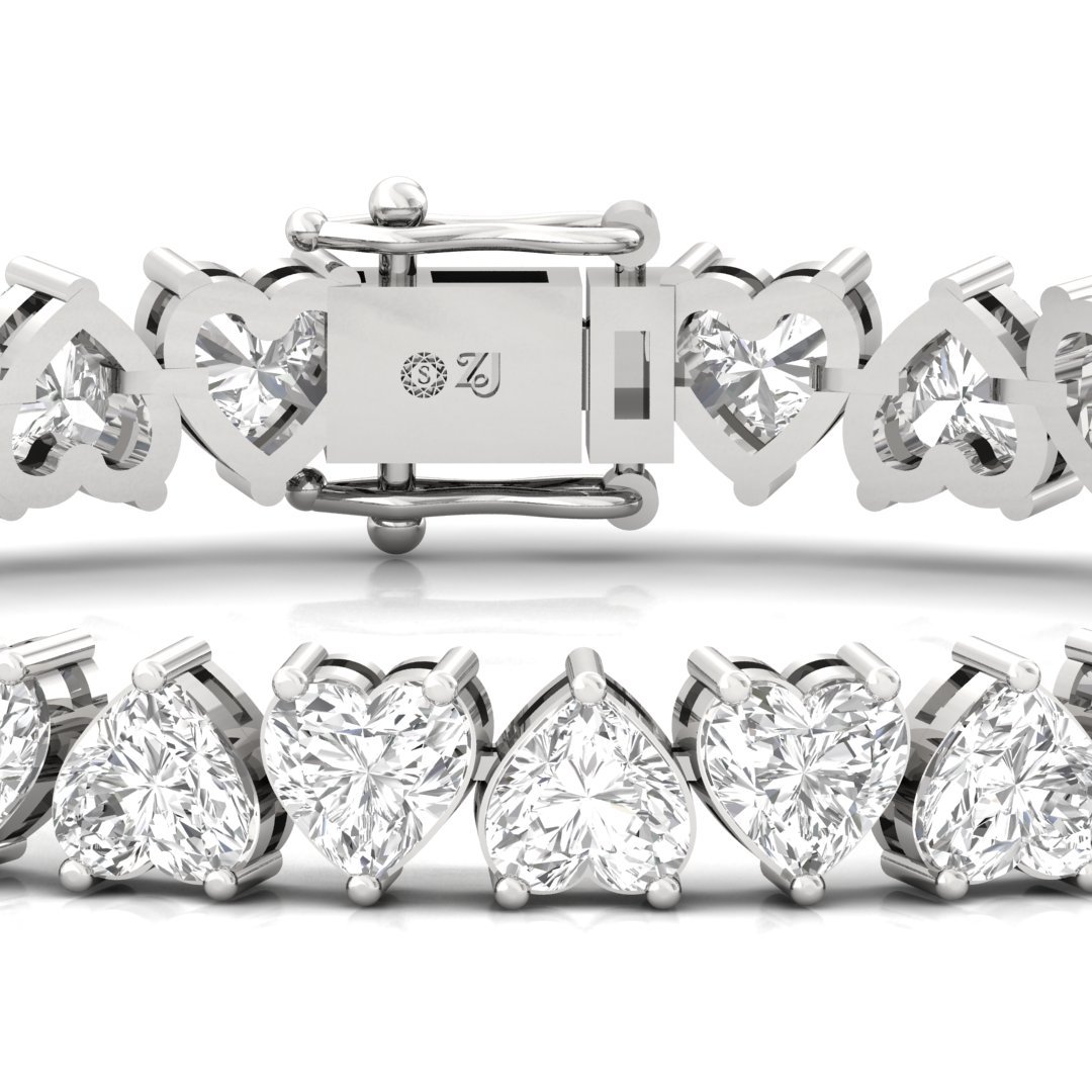 Heart Cut Diamond Tennis Bracelet | Romantic Lab Grown CVD Diamond Line Bracelet | 925 Silver | 10K | 14K | 18K - View 2