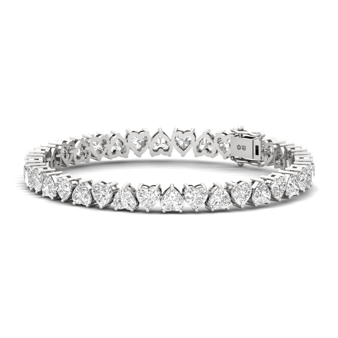 Heart Cut Diamond Tennis Bracelet | Romantic Lab Grown CVD Diamond Line Bracelet | 925 Silver | 10K | 14K | 18K - View 3
