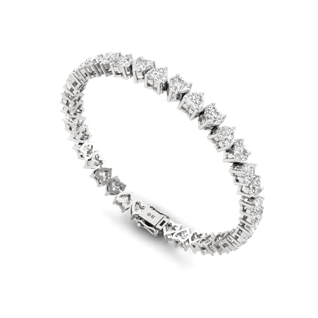 Heart Cut Diamond Tennis Bracelet | Romantic Lab Grown CVD Diamond Line Bracelet | 925 Silver | 10K | 14K | 18K - View 4