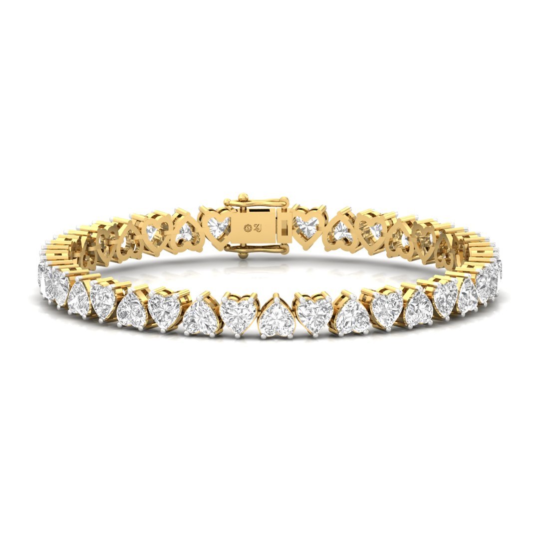 Heart Cut Diamond Tennis Bracelet | Romantic Lab Grown CVD Diamond Line Bracelet | 925 Silver | 10K | 14K | 18K - Gold Main View