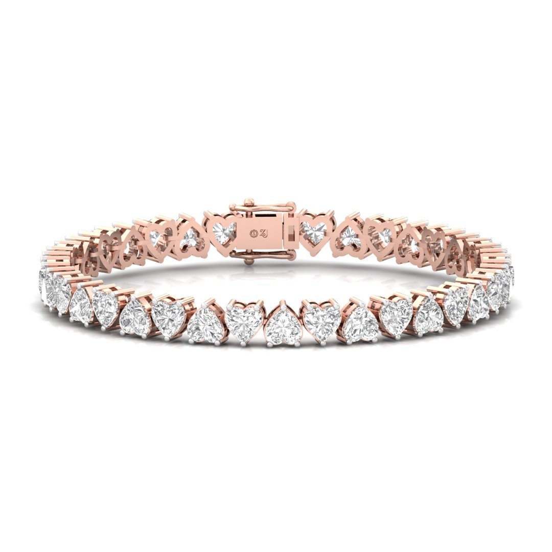 Heart Cut Diamond Tennis Bracelet | Romantic Lab Grown CVD Diamond Line Bracelet | 925 Silver | 10K | 14K | 18K - Rose Gold Main View