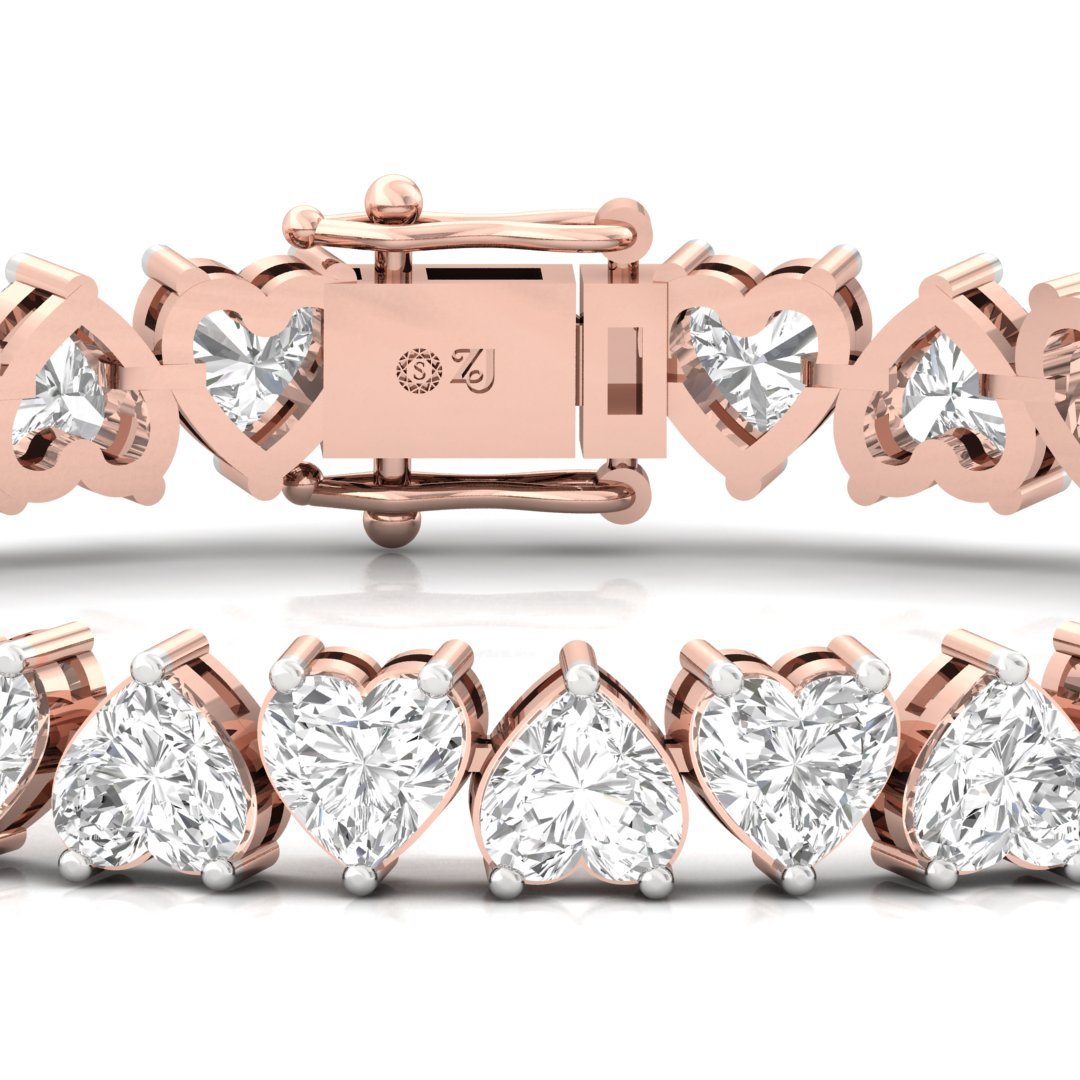 Heart Cut Diamond Tennis Bracelet | Romantic Lab Grown CVD Diamond Line Bracelet | 925 Silver | 10K | 14K | 18K - View 2
