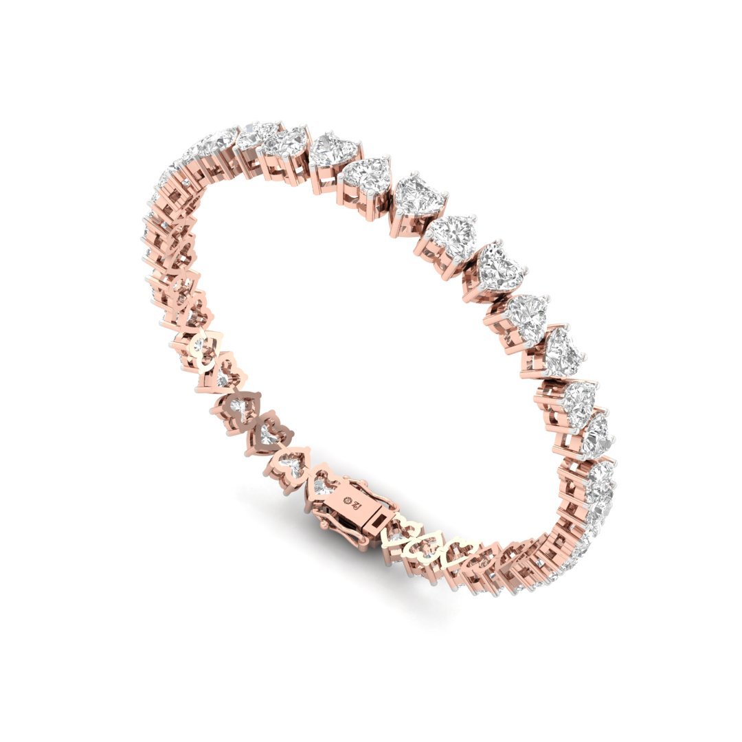 Heart Cut Diamond Tennis Bracelet | Romantic Lab Grown CVD Diamond Line Bracelet | 925 Silver | 10K | 14K | 18K - View 4