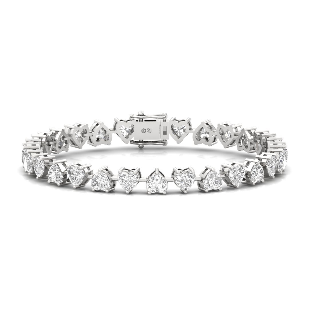 Heart Cut Diamond Tennis Bracelet | Lab Grown CVD Diamond Romantic Line Bracelet | 925 Silver | 10K | 14K | 18K - Main View