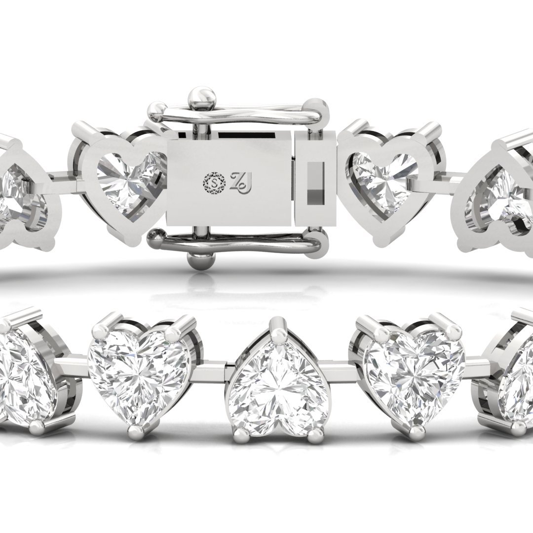 Heart Cut Diamond Tennis Bracelet | Lab Grown CVD Diamond Romantic Line Bracelet | 925 Silver | 10K | 14K | 18K - View 2