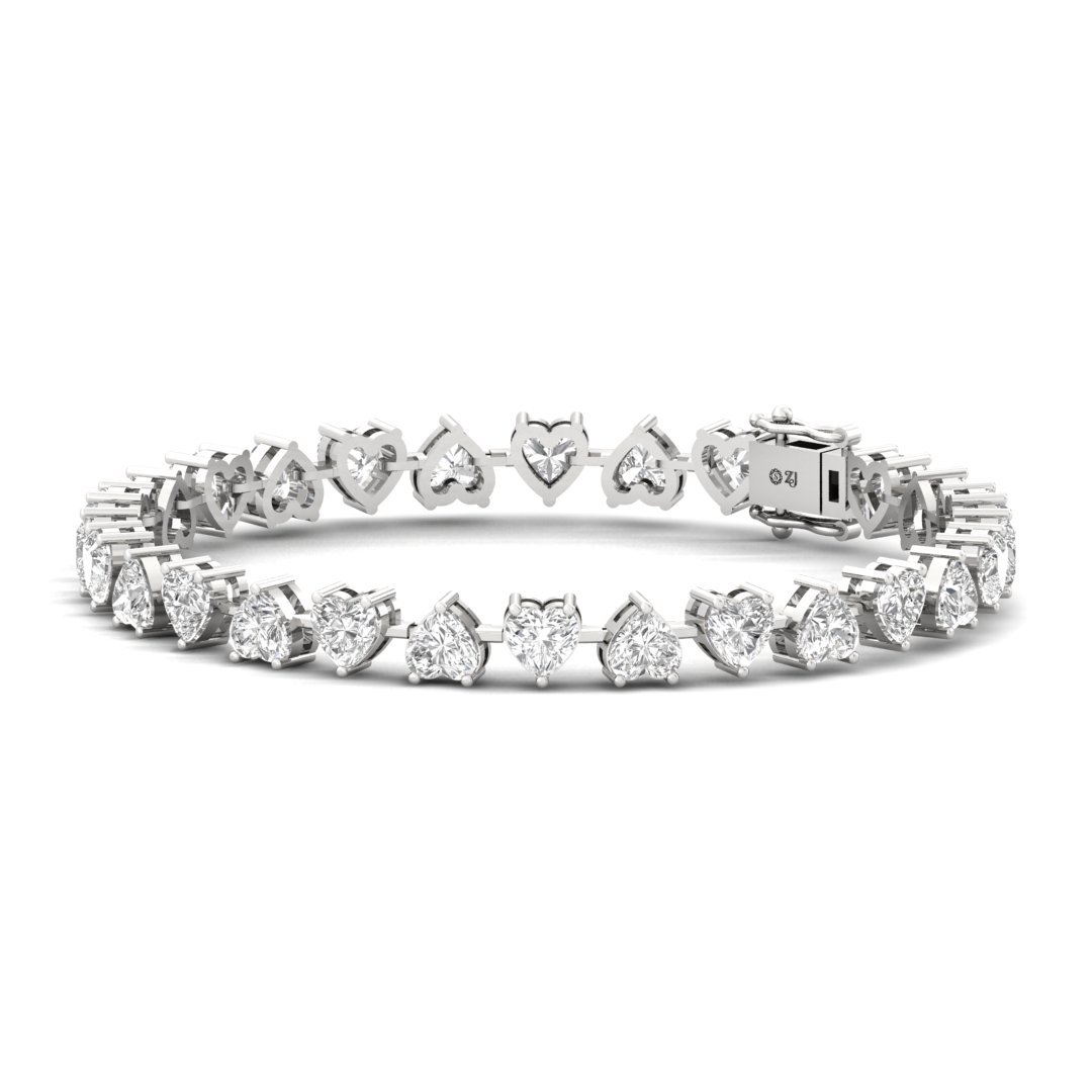 Heart Cut Diamond Tennis Bracelet | Lab Grown CVD Diamond Romantic Line Bracelet | 925 Silver | 10K | 14K | 18K - View 3