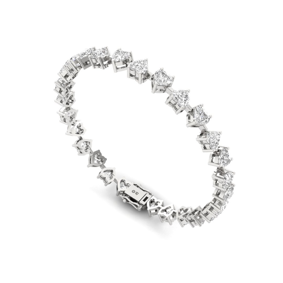 Heart Cut Diamond Tennis Bracelet | Lab Grown CVD Diamond Romantic Line Bracelet | 925 Silver | 10K | 14K | 18K - View 4