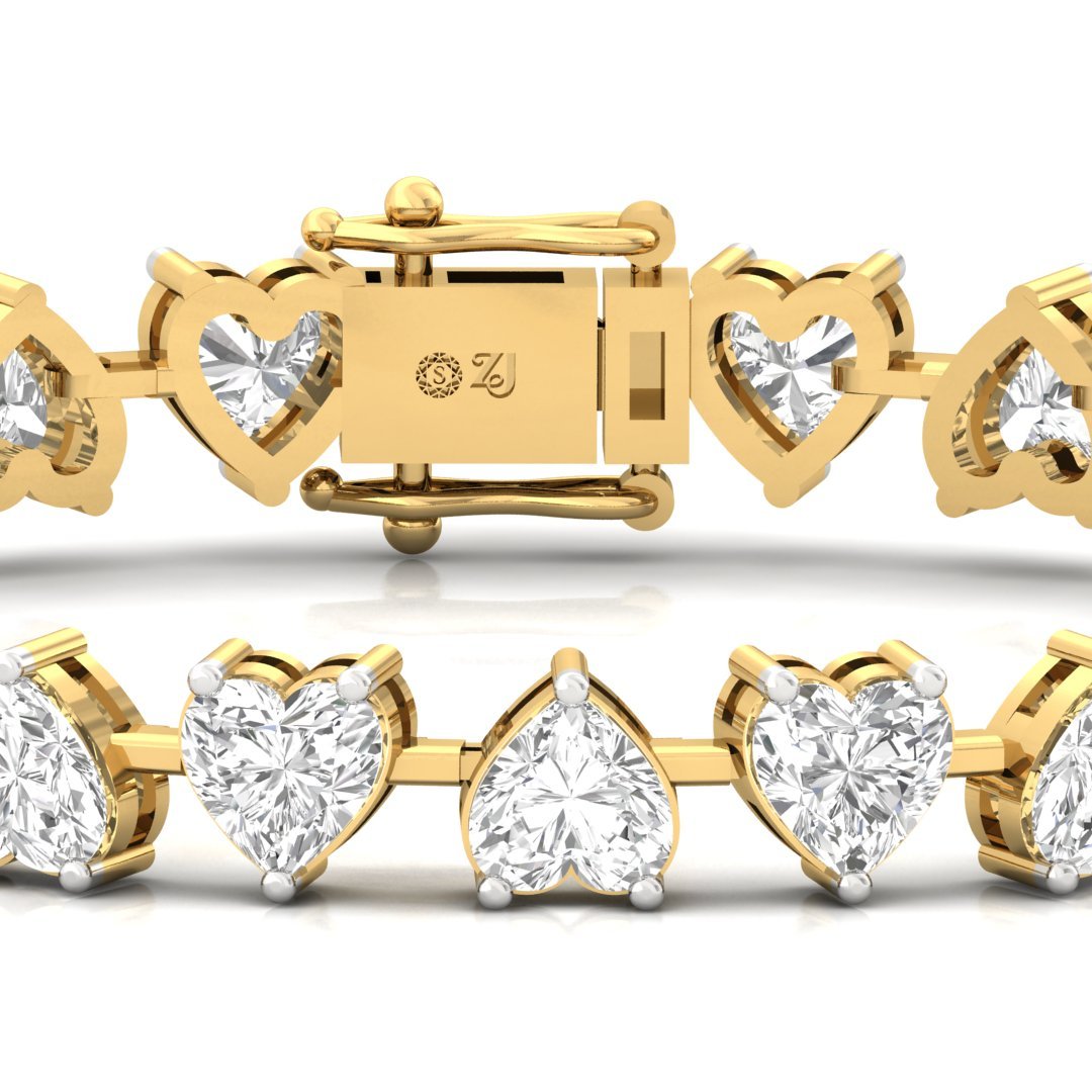 Heart Cut Diamond Tennis Bracelet | Lab Grown CVD Diamond Romantic Line Bracelet | 925 Silver | 10K | 14K | 18K - View 2