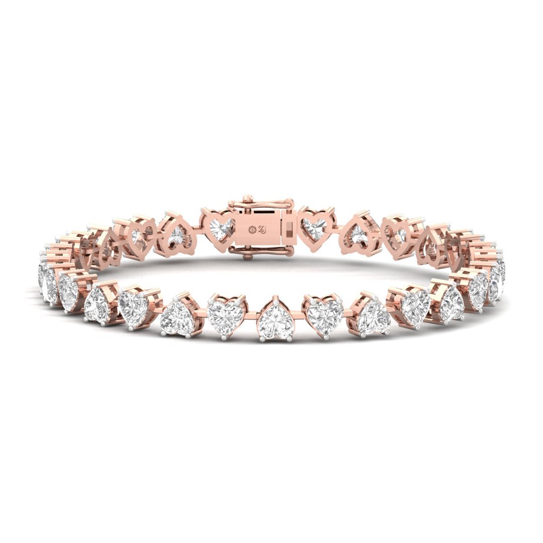Heart Cut Diamond Tennis Bracelet | Lab Grown CVD Diamond Romantic Line Bracelet | 925 Silver | 10K | 14K | 18K - Rose Gold Main View