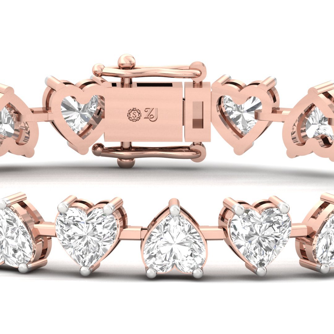 Heart Cut Diamond Tennis Bracelet | Lab Grown CVD Diamond Romantic Line Bracelet | 925 Silver | 10K | 14K | 18K - View 2