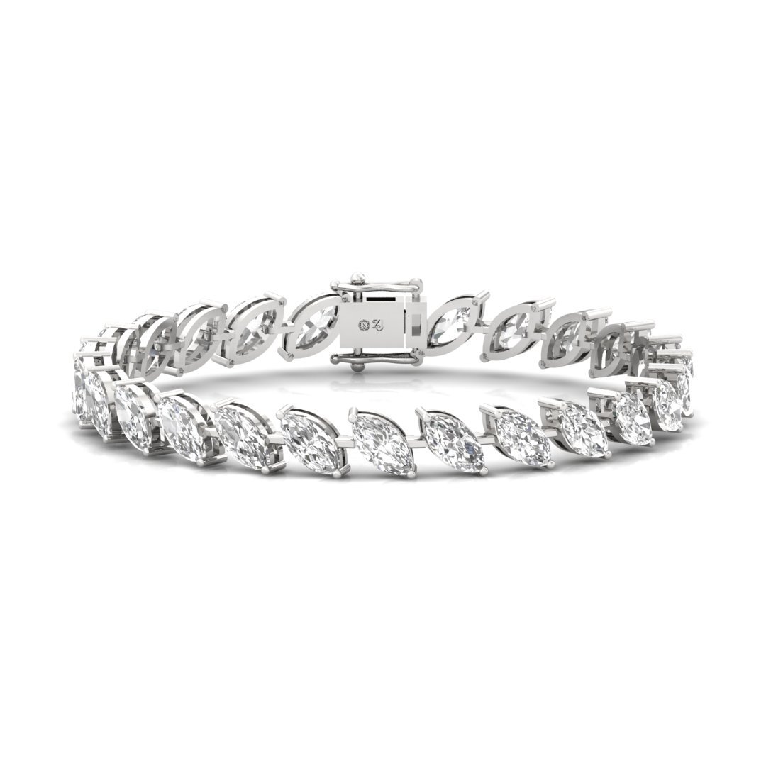 Marquise Cut Diamond Tennis Bracelet | Lab Grown CVD Diamond Elegant Line Bracelet | 925 Silver | 10K | 14K | 18K - Main View
