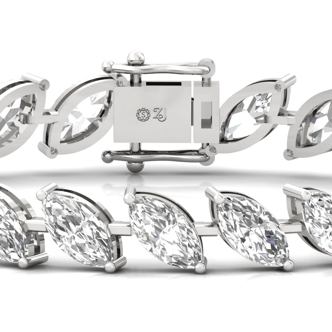 Marquise Cut Diamond Tennis Bracelet | Lab Grown CVD Diamond Elegant Line Bracelet | 925 Silver | 10K | 14K | 18K - View 2