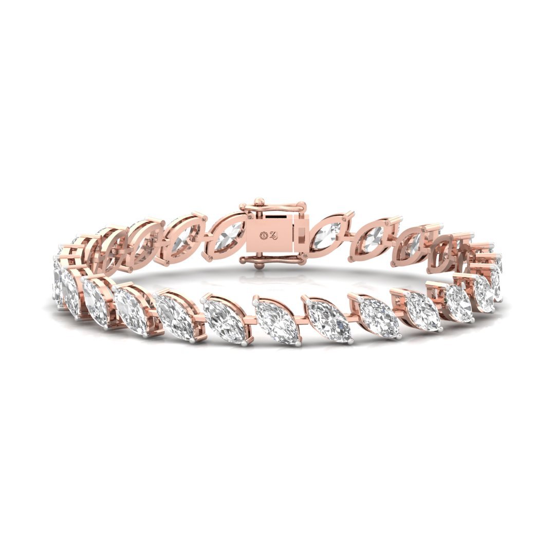 Marquise Cut Diamond Tennis Bracelet | Lab Grown CVD Diamond Elegant Line Bracelet | 925 Silver | 10K | 14K | 18K - Rose Gold Main View