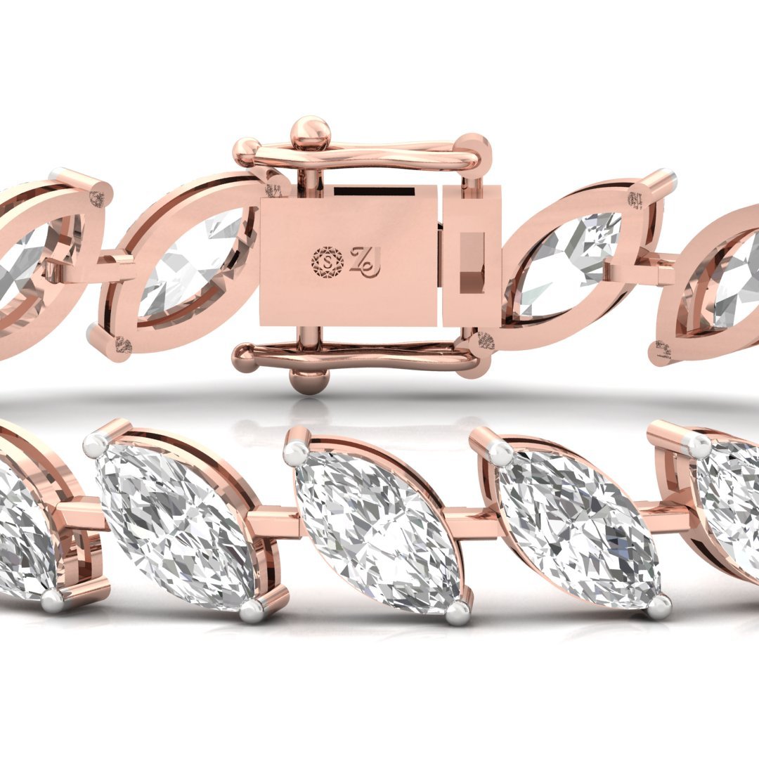 Marquise Cut Diamond Tennis Bracelet | Lab Grown CVD Diamond Elegant Line Bracelet | 925 Silver | 10K | 14K | 18K - View 2