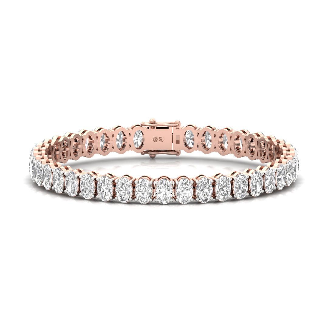 Oval Cut Diamond Tennis Bracelet | Lab Grown CVD Diamond Classic Line Bracelet | 925 Silver | 10K | 14K | 18K - Rose Gold Main View