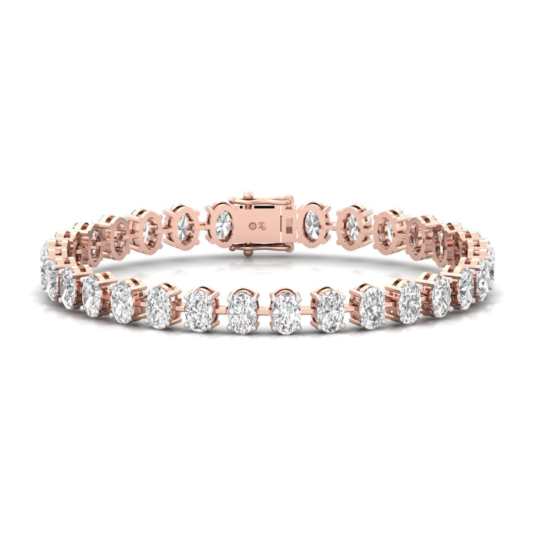 Oval Cut Diamond Tennis Bracelet | Lab Grown CVD Diamond Elegant Line Bracelet | 925 Silver | 10K | 14K | 18K - Rose Gold Main View