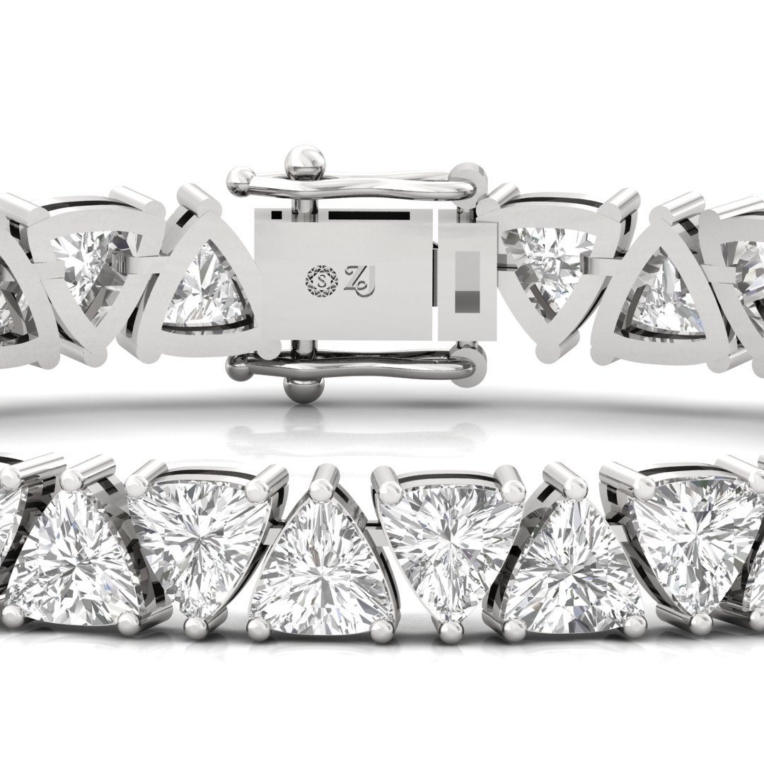 Trillion Cut Diamond Tennis Bracelet | Lab Grown CVD Diamond Luxury Line Bracelet | 925 Silver | 10K | 14K | 18K - View 2