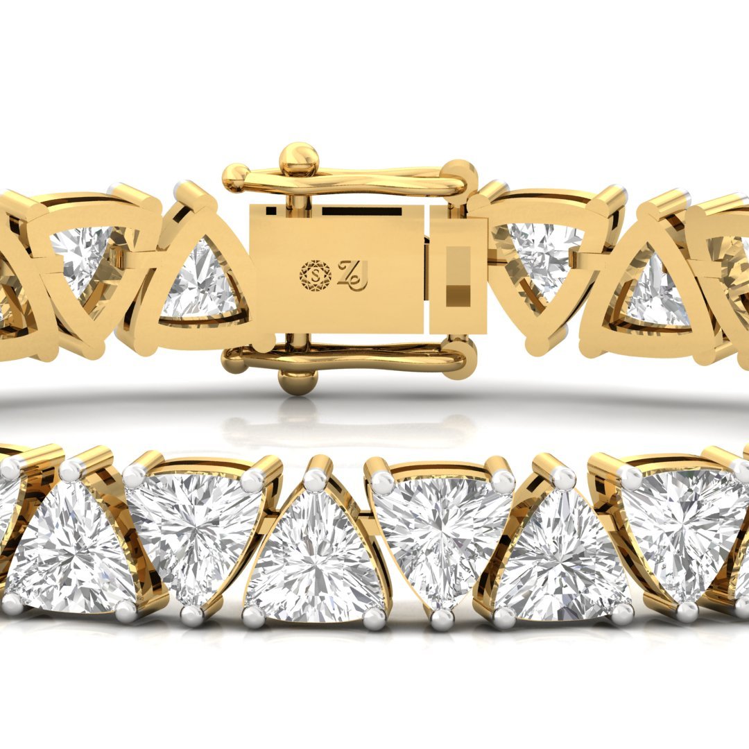 Trillion Cut Diamond Tennis Bracelet | Lab Grown CVD Diamond Luxury Line Bracelet | 925 Silver | 10K | 14K | 18K - View 2