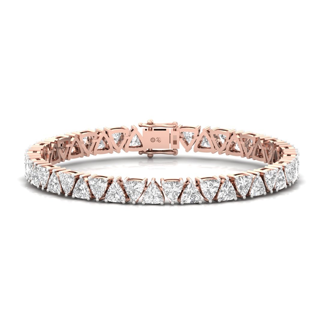 Trillion Cut Diamond Tennis Bracelet | Lab Grown CVD Diamond Luxury Line Bracelet | 925 Silver | 10K | 14K | 18K - Rose Gold Main View