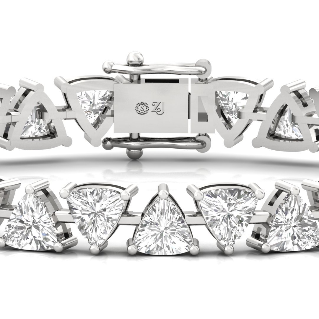 Trillion Cut Diamond Tennis Bracelet | Lab Grown CVD Diamond Designer Bracelet | 925 Silver | 10K | 14K | 18K - View 2