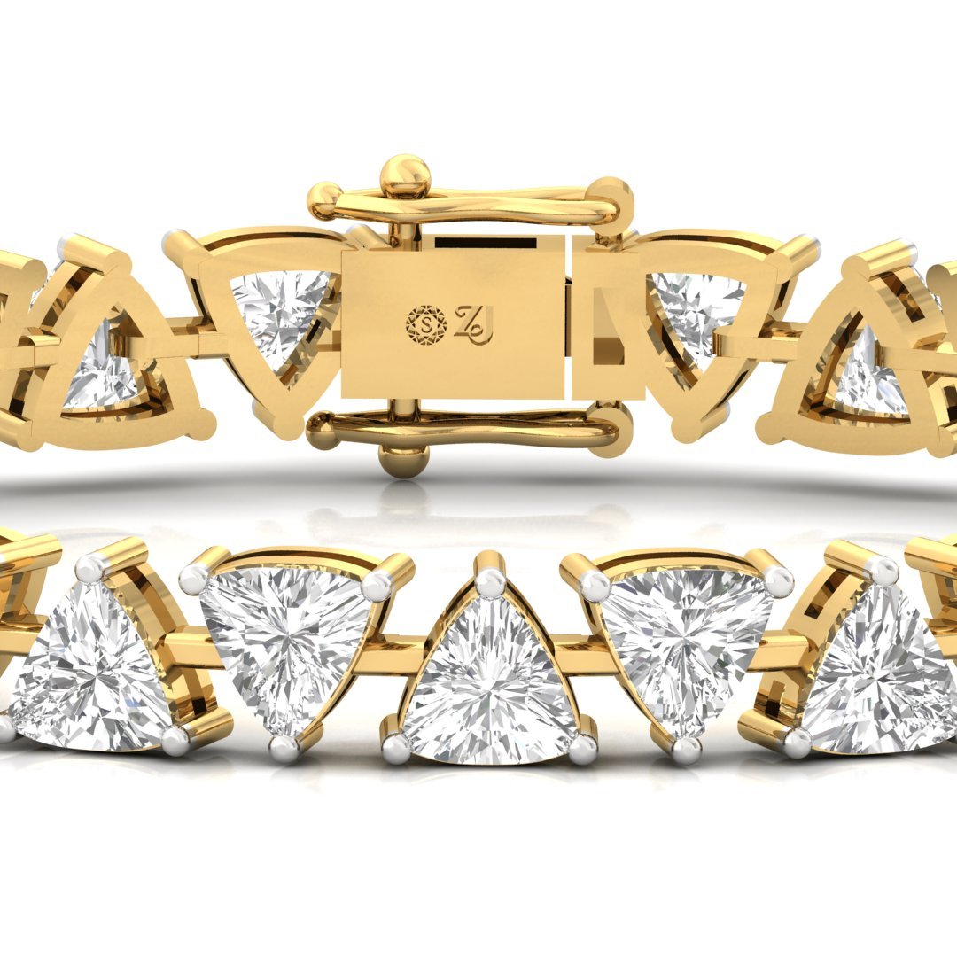 Trillion Cut Diamond Tennis Bracelet | Lab Grown CVD Diamond Designer Bracelet | 925 Silver | 10K | 14K | 18K - View 2