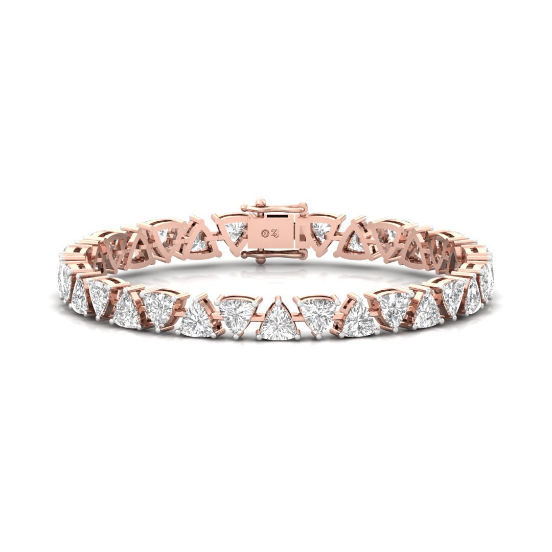 Trillion Cut Diamond Tennis Bracelet | Lab Grown CVD Diamond Designer Bracelet | 925 Silver | 10K | 14K | 18K - Rose Gold Main View