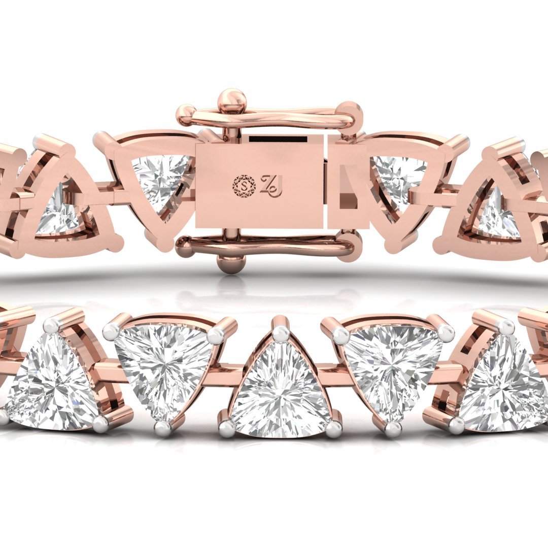 Trillion Cut Diamond Tennis Bracelet | Lab Grown CVD Diamond Designer Bracelet | 925 Silver | 10K | 14K | 18K - View 2