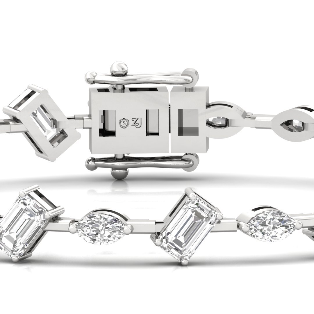 Emerald & Marquise Diamond Bracelet | Lab Grown CVD Diamond | 7 Inch | 925 Silver | 10K | 14K | 18K Gold - View 2